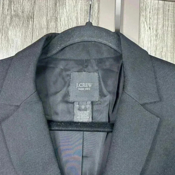 J Crew Blazer Sz 0 Super 120 Wool Black Single Breasted Career DEFECT - Picture 2 of 9